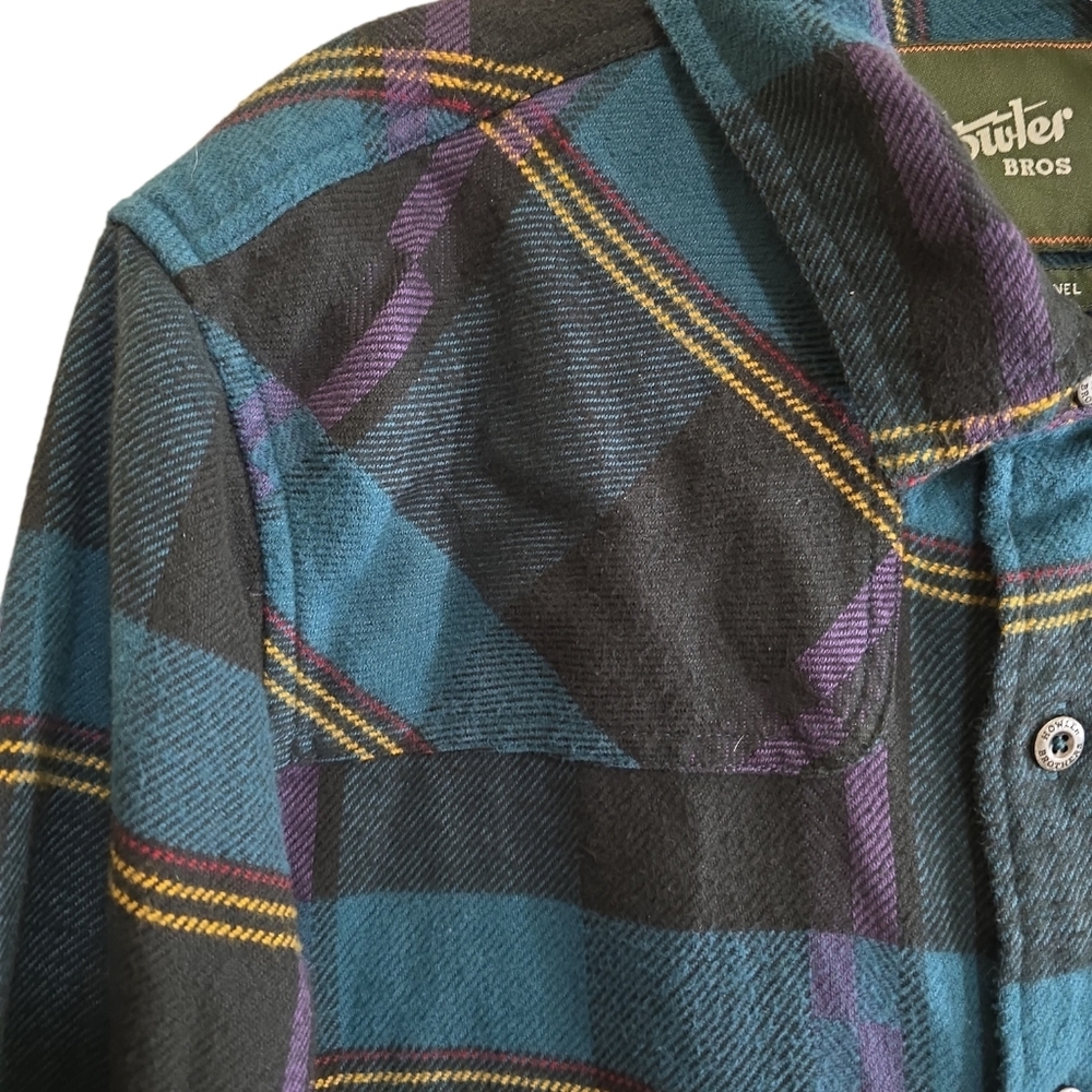 Howler Brothers Harker's Long Sleeve Plaid Flannel Medium Blue Purlpe Black - Picture 4 of 11